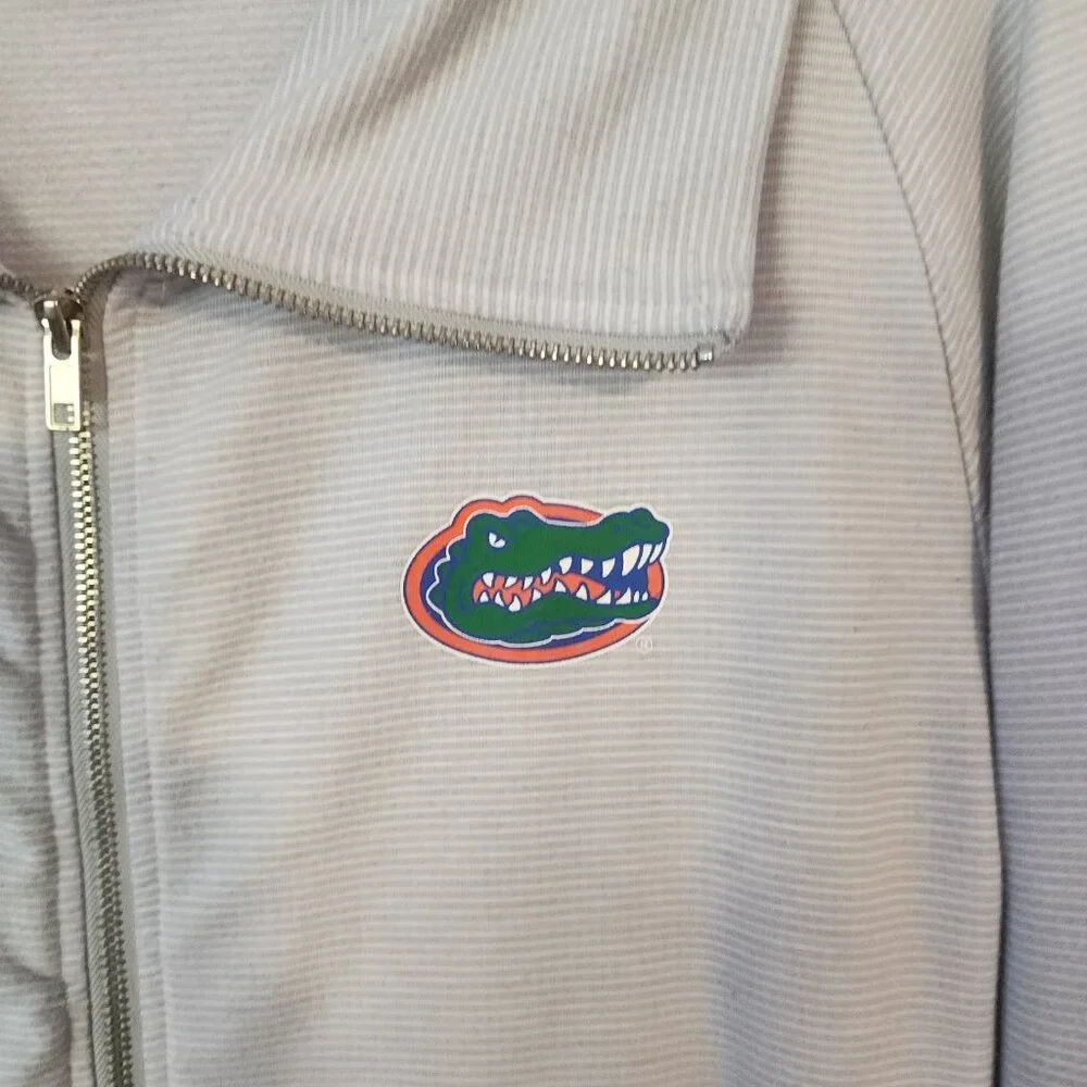 Florida Gators Full  Zip‎ Jacket Light Gray Striped Collared NCAA Womens XL